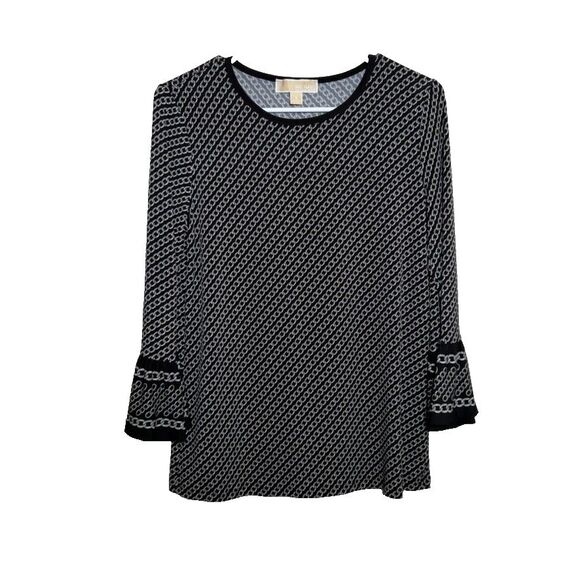 Michael Kors Blouse Women's Small Chain 3/4 Sleeve Flare Career Shirt Top Print - Picture 1 of 9